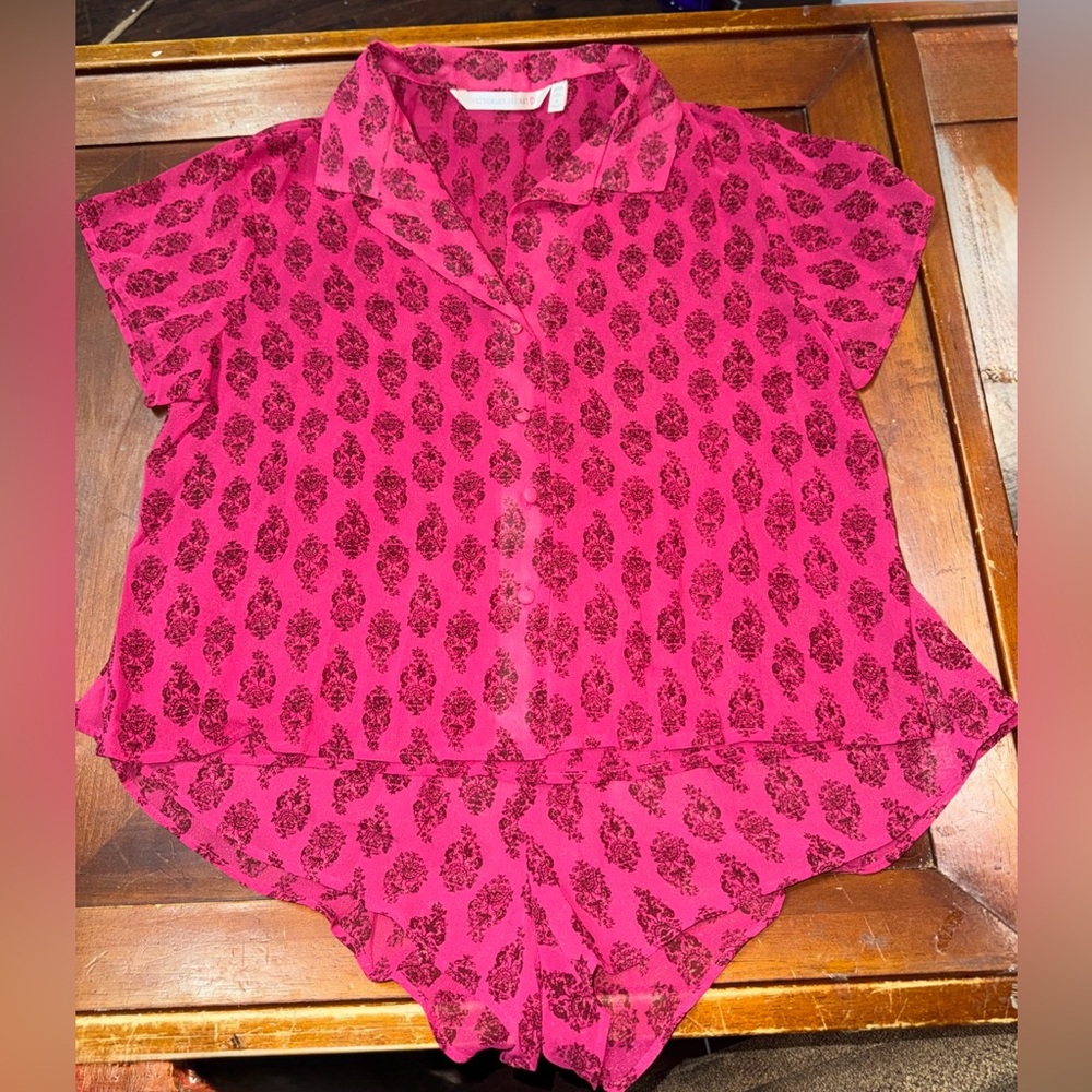 Vintage Victoria’s Secret Intimates Paisley Sheer Pink Pajama Set Size Medium 98